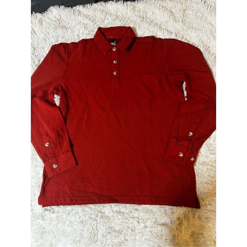 Men Long sleeve basic button henley cinnamon pique pullover t-shirt L